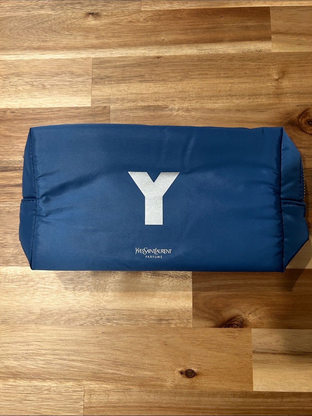 Yves Saint Laurent Blue Toiletry Pouch with Silver 'Y'